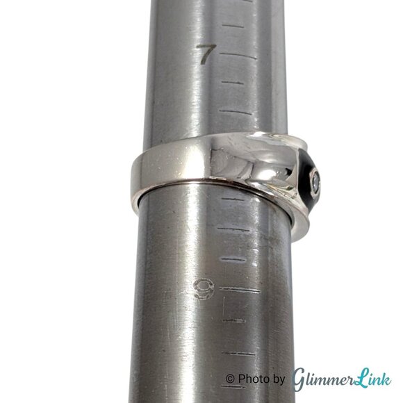 Vintage Sterling Silver Black Enamel Dome Ring CZ Stones Size 8 Thailand - Picture 9 of 12